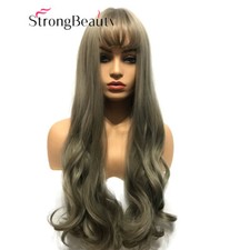 Long Flax-ash Green Curly Wavy Hair Wig Synthetic Cosplay Party Wig for Women
