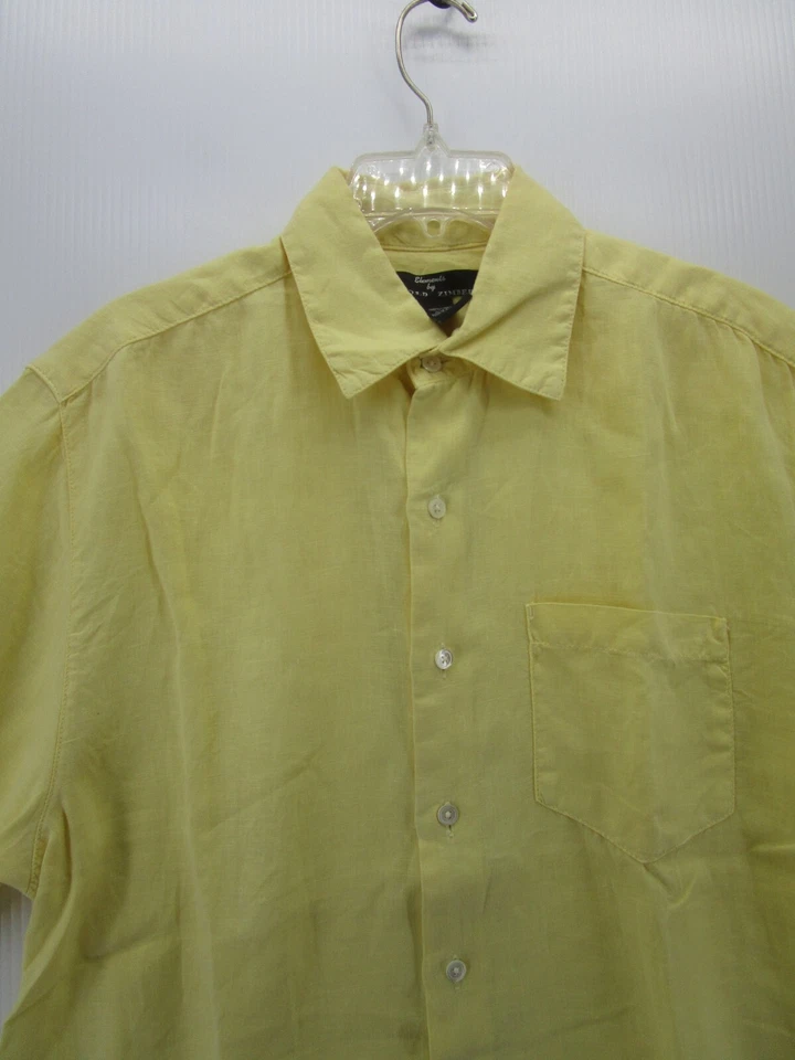 Camisa Elements Arnold Zimberg Hombre Mediana Amarilla Lino Botones Bolsillo Campamento Foto 2 de 4