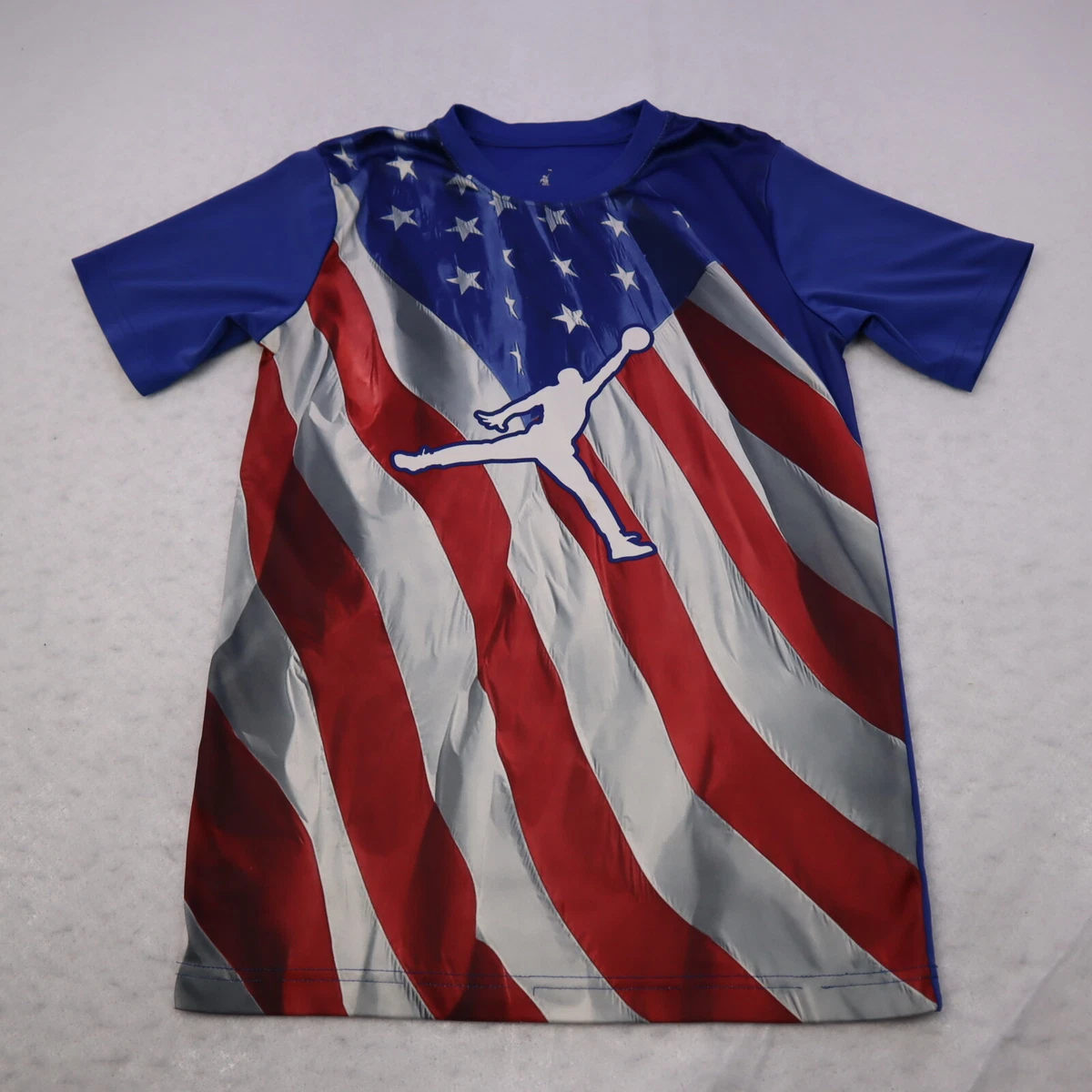 Air Jordan T Shirt Boys Large American Flag Jumpman Logo Short