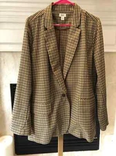 Ana A New Approach Women’s Tan and Brown Gingham Plaid Suit Jacket Blazer 3X