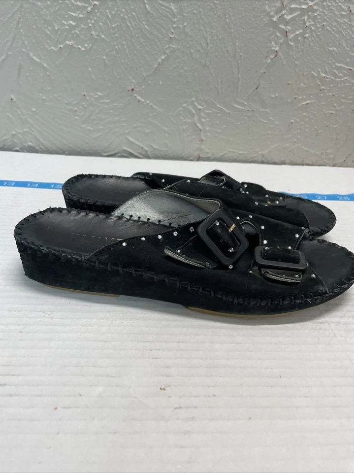 Sandalia La Plume Negra Gamuza Cuero Jen Estrás Hebilla Mujer’s EE. UU. 7,5 UE 38 Foto 2 de 4