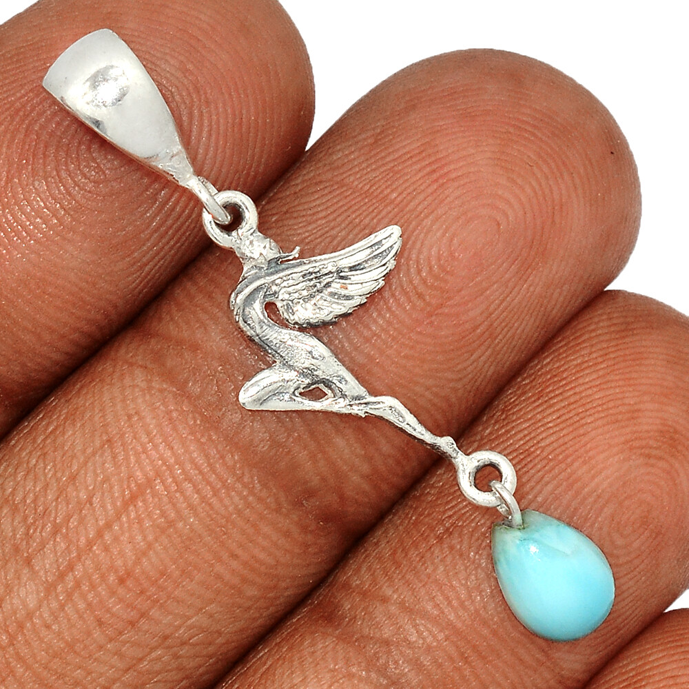 Fairy Natural Larimar Dominican Republic 925 Silver Pendant