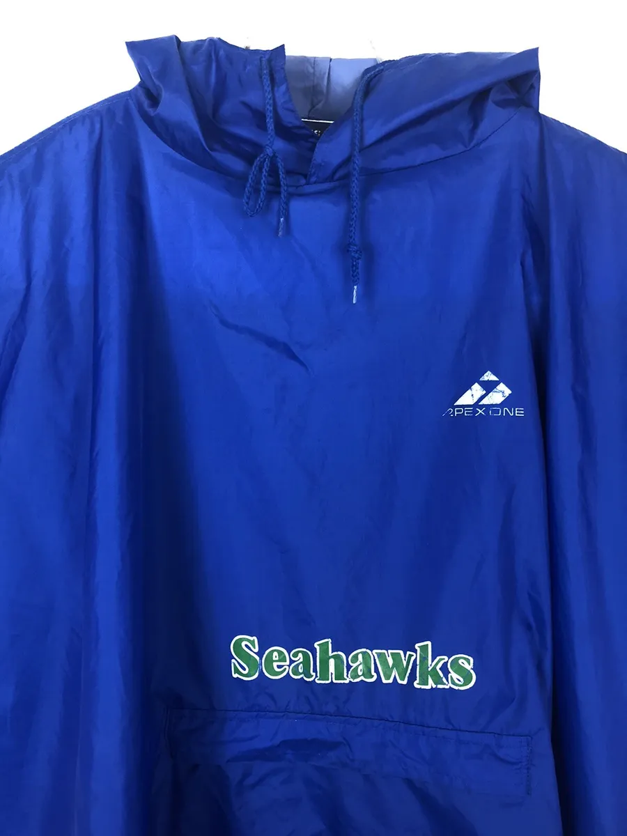 Vintage Seahawks Apex one Blue rain jacket poncho foldable into hip pouch￼ M