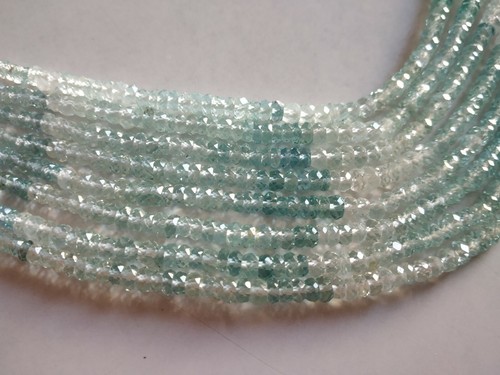 Aquamarine Blue Shaded Rondelle Faceted Beads 1 Strand 16 Inch Natural Gemstone - Foto 3 di 8