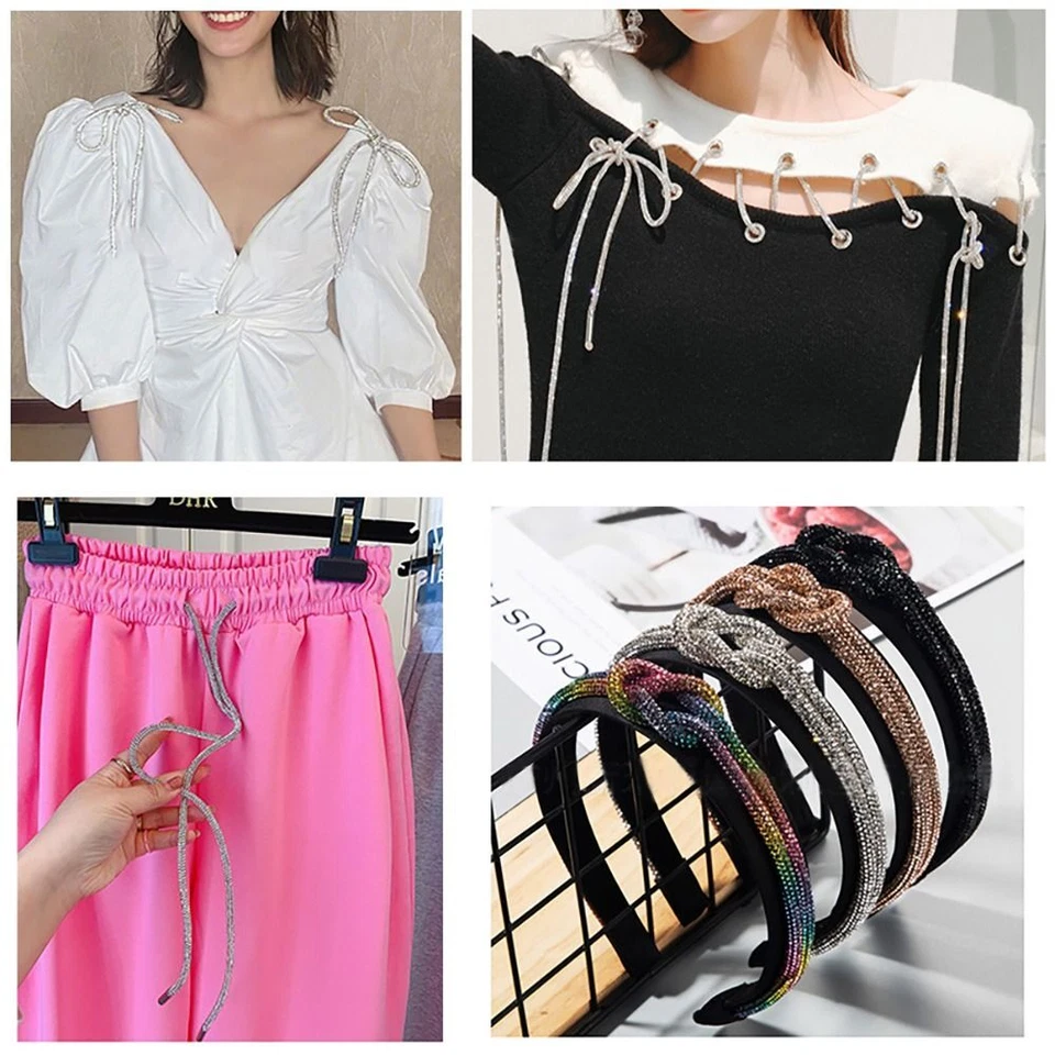 Strap Diamond Rope Rhinestone Drawstring Bright Crystal String Shiny Round Cord - Image 3 of 4