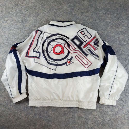 Vintage Le Coq Sportif Windbreaker Jacket Mens Medium White Mock Neck Pocket Zip