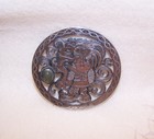 930 SILVER Onyx Mexico LG Round Pin Brooch | Aztec-Incan-Mayan Chief with Snake — photo 6