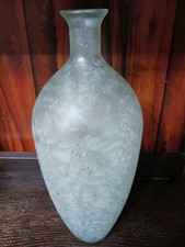 Stunning Large Frosted Unique Glass Vase Thick Walled Aquamarine Tint 16 in.