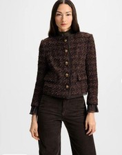 2025 NEW AUTHENTIC VERONICA BEARD Audrina Metallic Tweed Jacket in Dark Currant
