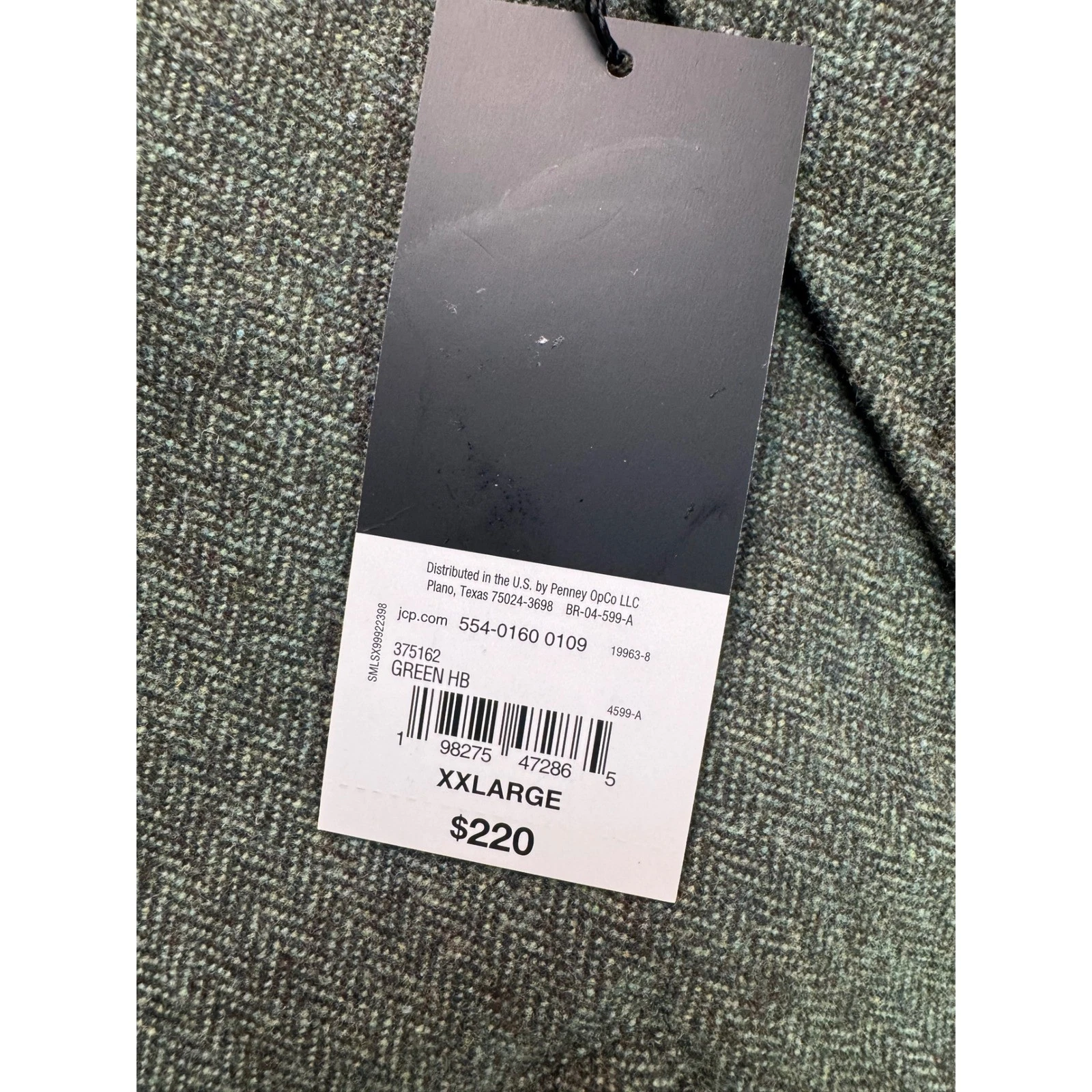 JF J Ferrar Mens Green Herringbone Wool Blend Topcoat Overcoat XXL NEW - product detail image 3