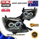 Headlights Black DRL Projector HALO Angel Eyes Fits Toyota Hilux N70 2005-2011