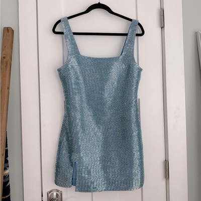 staud le sable beaded mini dress Staud Le Sable Dress Blue Toile