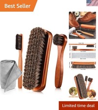 4-Piece Luxury Horsehair Shoe Brush Set with Microfiber Cloth for Polished Shine