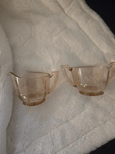 Cream And Sugar Pink Federal Depression Glass