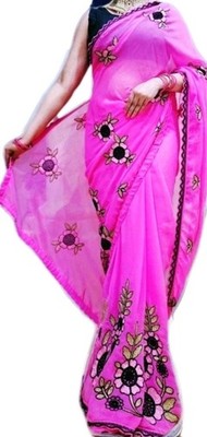 Indian Bollywood party wear Chiffon Sari Georgette Floral Embroidery silk Saree
