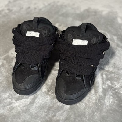 LANVIN CURB Sneakers Black Leather Size 44 Rarely Worn OG Box