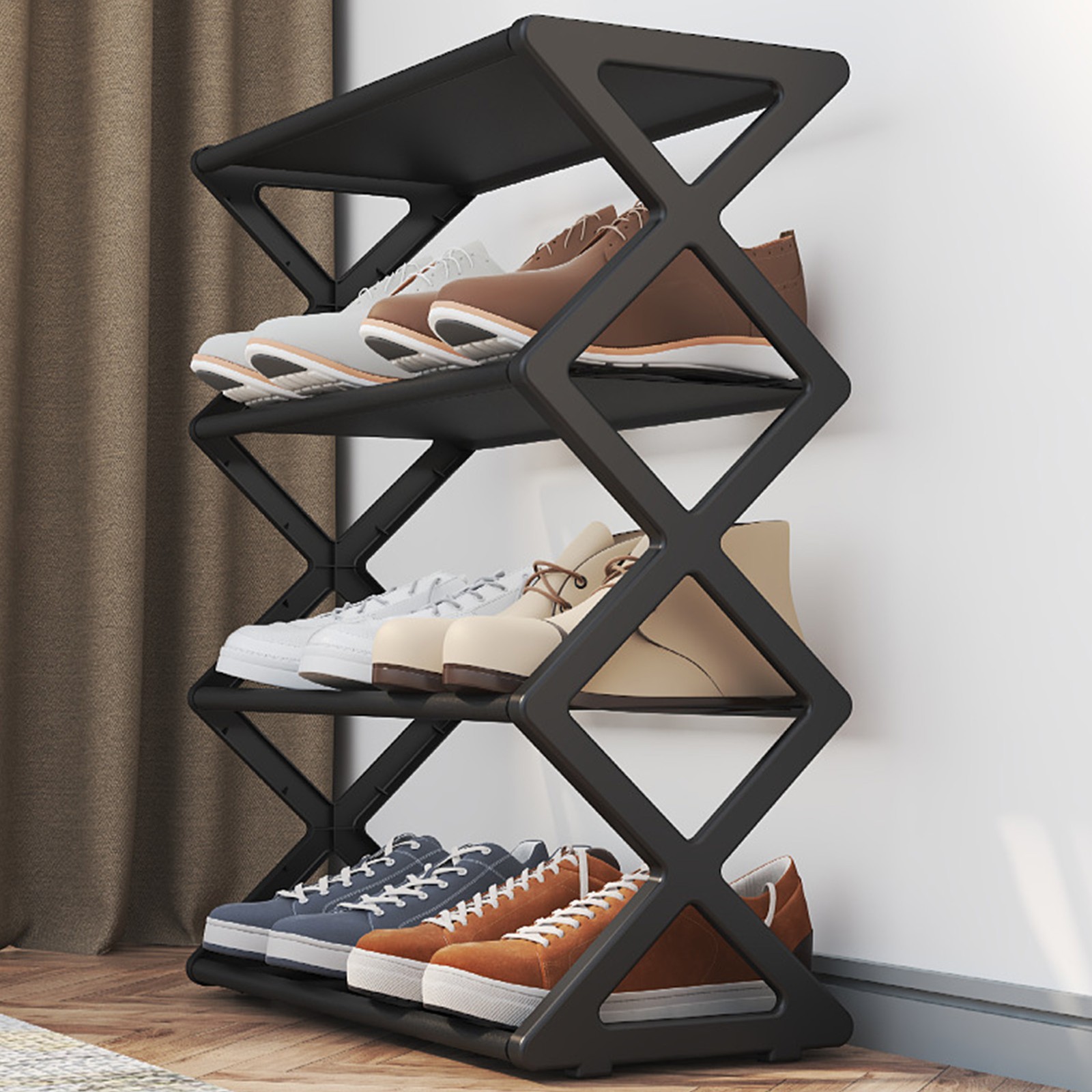 4 Tier Foldable Shoe Rack Space Saving Organizer For Entryway Easy To Use