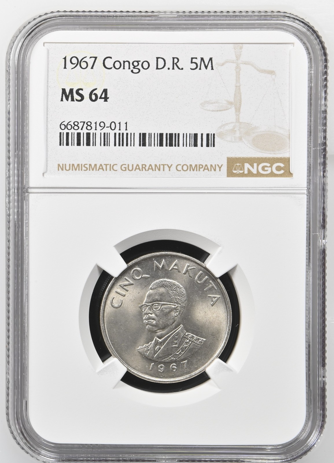 Congo Dem. Rep. 5 Makuta 1967 FAO NGC MS 64