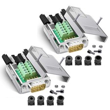 2 PCS DB9 Male Breakout Connector Solderless Metal Shell RS232 DSUB Serial