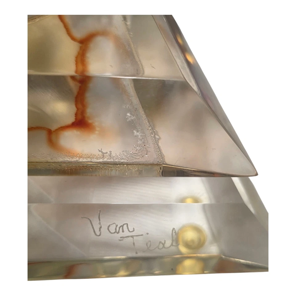 Vtg MCM Modern Art Signed Van Teal Lucite Clear Art Deco Acrylic Sculpture - Image 2 of 4