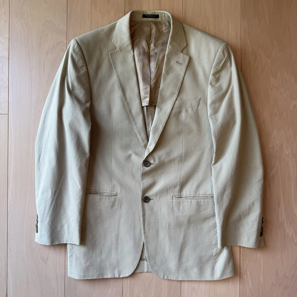 John Varvatos Blazer 38 White Brown Stripe Seersucker Designer New York - Image 2 of 4