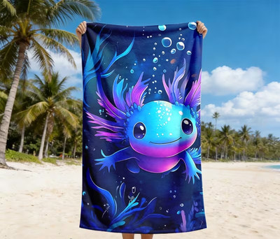 Strandtuch 150cm Axolotl blau Badetuch Handtuch Sauna Pool Strandlaken Meer