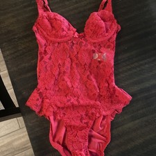 Vintage Victoria's Secret Red BodySuit Lace Highcut Bustier Gold Label Size 32A