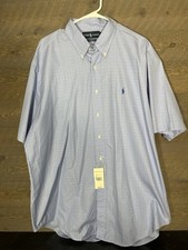 NWT Ralph Lauren Button-Down Shirt Short Sleeve Check Plaid Blue Men  s XL