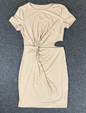 Shein Light Brown Short Sleeve Mid Cut Knotted Short Dress Women's Size M (6)