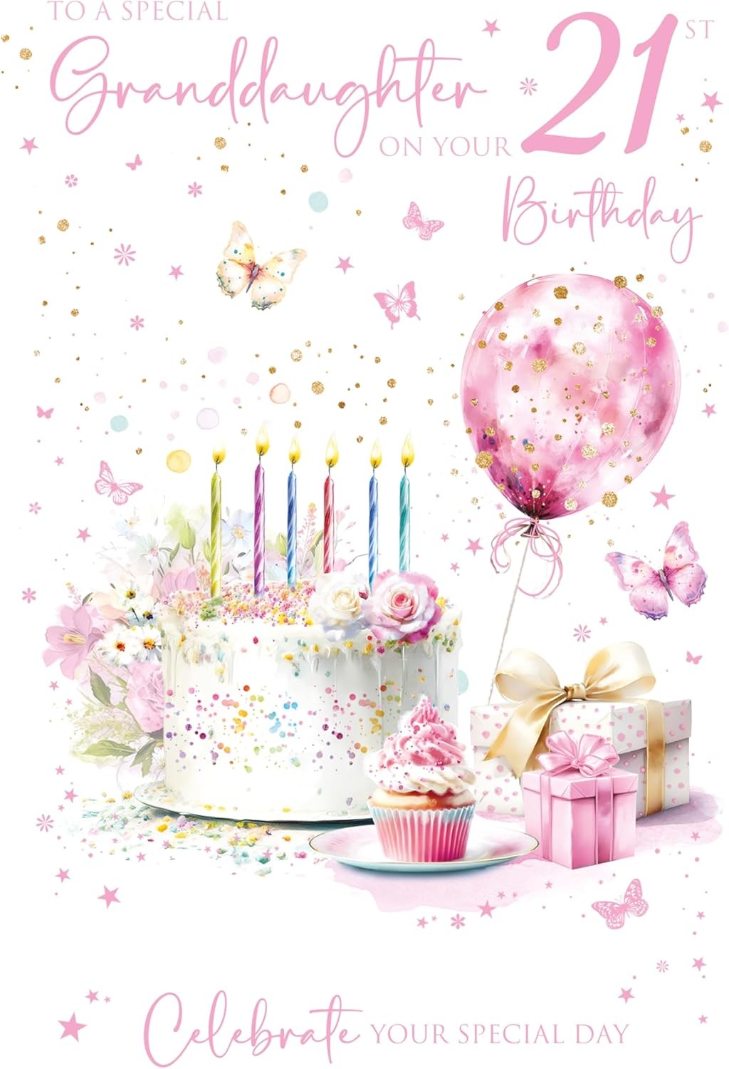 21st Birthday Card Granddaughter - Female Foil Finish Cherry Orchard 6"" x 9""