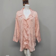 Vintage Victorias Secret Gold Label Sleep Shirt M L Pink Jacquard Floral Satin