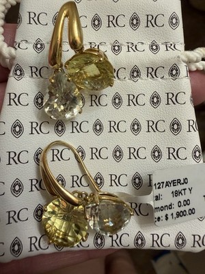 Roberto Coin Ipanema 18K Gold Lemon & Green Quartz Earrings Italy NWT &Pouch
