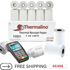 (200 Rolls) 2-1/4" x 50' Thermal Paper Credit Card Receipt Rolls- POS Clover