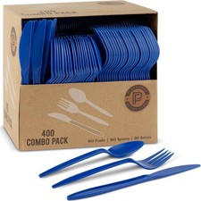 400 Pack Disposable Plastic Utensils Assorted Colored Cutlery Combo Set Parties