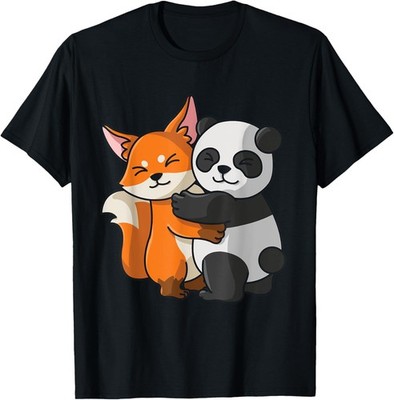 Fox with panda hugging love cute cute animals T-Shirt