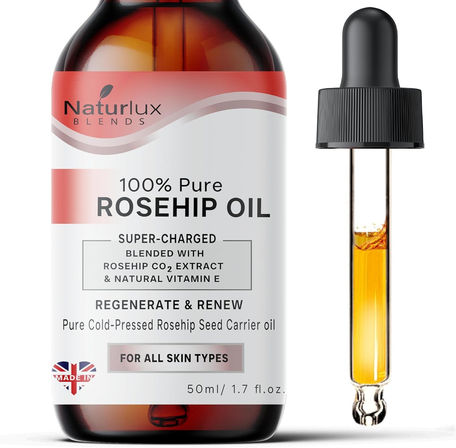 Organic Rosehip Oil for Face | 100% Pure & Natural 50 ML | Cold-Pressed Rosehip
