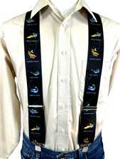 Men's, Trout on Black, XL, 2", Adj. Suspenders / Braces, Made in the USA