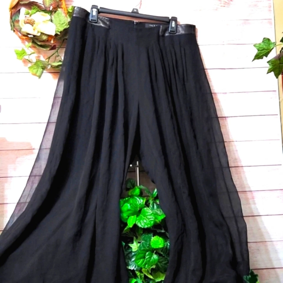 Rag and Bone Silk and Lamb Leather Palazzo Pants 12 - Image 2 of 4
