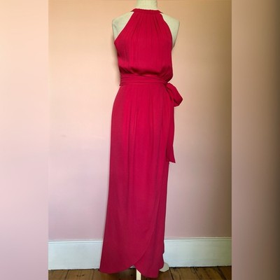 Vintage Nina Ricci Rosa Maxi Gewachsen Abendkleid Neckholder Blouson XS Schärpe Schleife Gürtel
