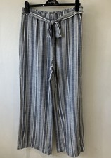 Asda George Blue & White Stripe Linen Blend Pull On Trousers. Size 14. NWT.