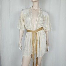 Vtg 80s lurex stripe gauze angel sleeve open jacket cardigan OSFM