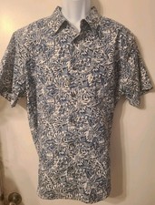 Eddie Bauer, Mens, Short Sleeve Shirt. White With Blue Leaf Pattern. SZ-XXL