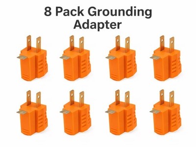 8 Pack 3-Prong to 2-Prong Grounding Adapter Orange Electrical Outlet Plug