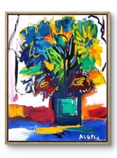 Original Art Blue Floor Flower 14x11 Figurative Abstract Expressionist on Canvas