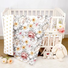 4-Piece Crib Bedding Set for Girls, Boho Baby Girl Bedding Set with Crib Skir...