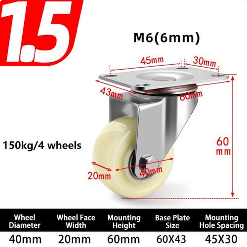 Heavy Duty Nylon Swivel Castor Wheels 40mm-125mm Trolley Furniture Caster Brake - Afbeelding 10 van 26