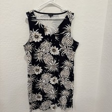 Talbots Tropical Floral Dress Womens XL Black White Mini Sleeveless Vacation