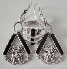 Imponente Parure Argento 925 Odissea Onice Nero Orecchini Serpenti e Anello