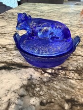 Vintage Cobalt Blue Cow On A Nest
