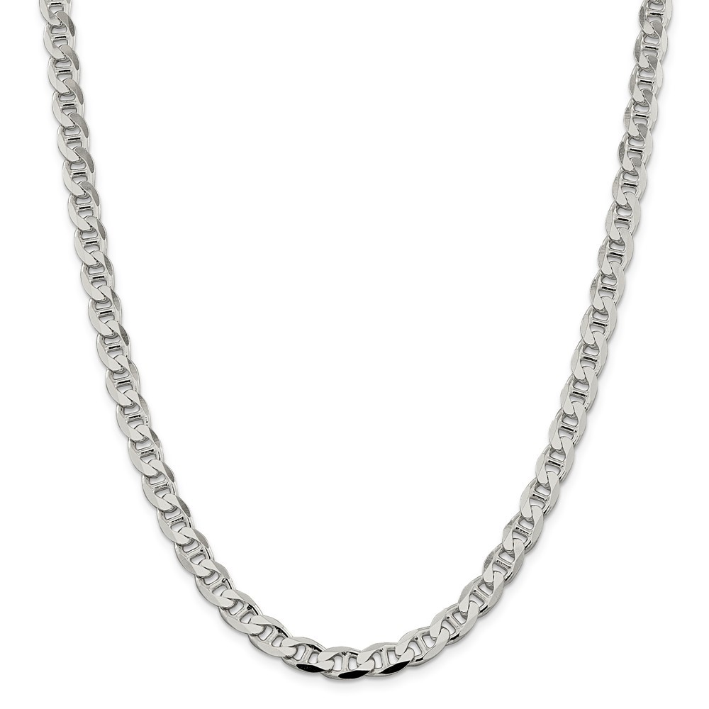 Sterling Silver Solid Plain 7.4mm Flat Anchor Chain w/ Lobster Clasp 20" - 26"
